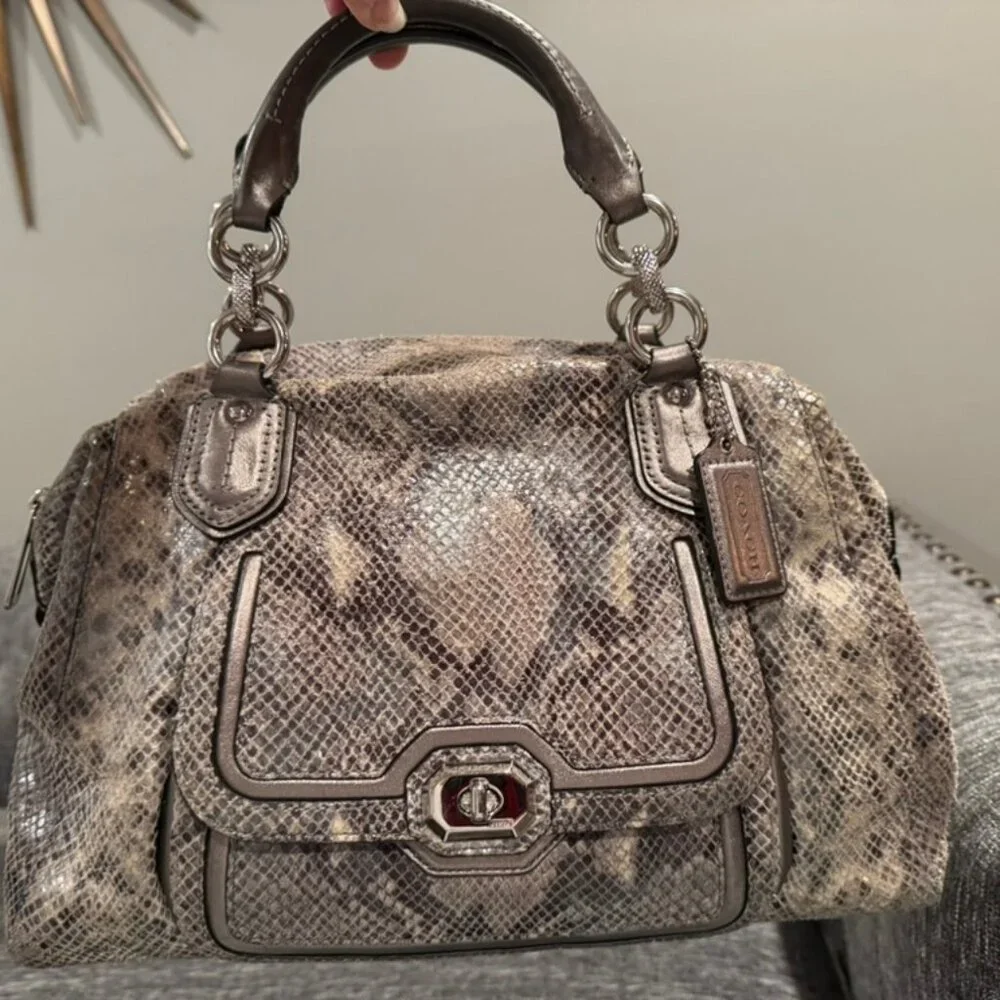 Coach Ashley Satchel F26041 Women’s Snakeskin Embossed Leather Shoulder Bag